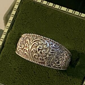 Vintage Sterling Silver Fern Carved Band Ring 6